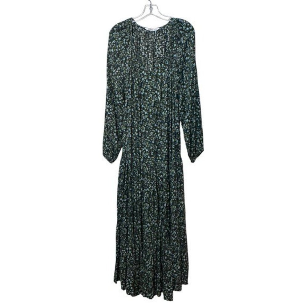 Sonoma 0X Tiered Long Sleeve Maxi Dress Green Floral Cottagecore Boho Modest